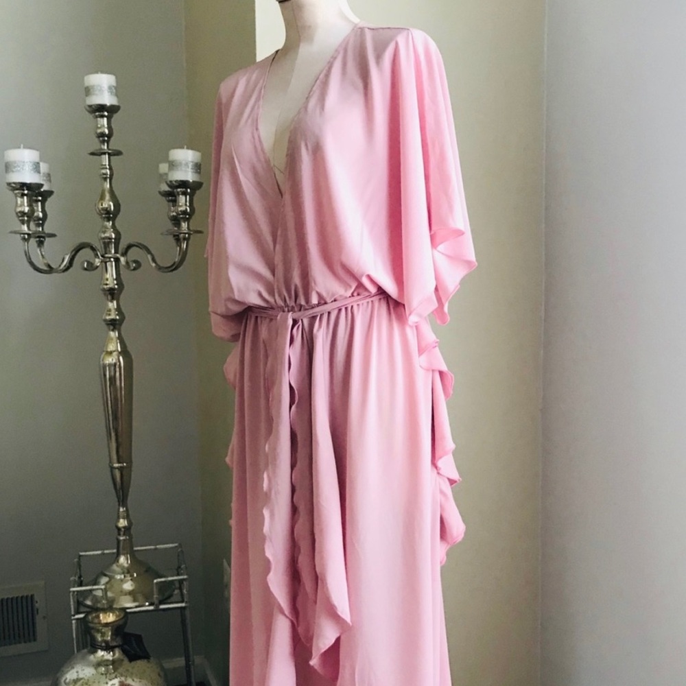MISSLOOK Pink Belted Ruffle Maxi Dress Size S